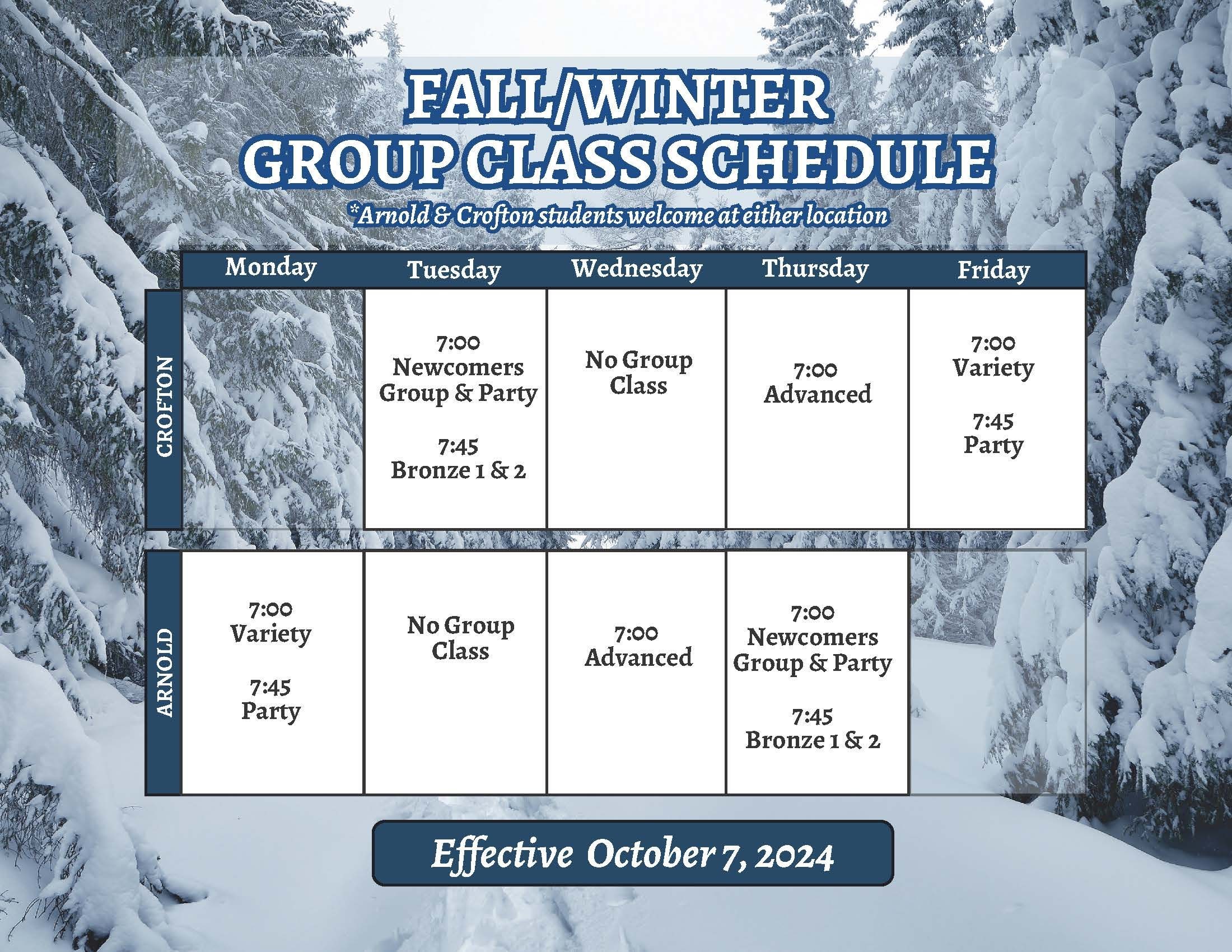 Fall & Winter Schedule 2025